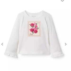 Janie and Jack White Long Sleeve Tee with Pink Floral Stamp